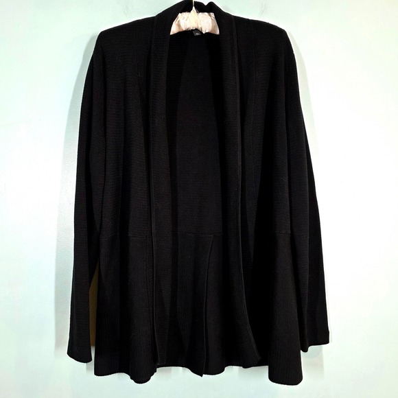 Talbots Sweaters - Talbots Petites Black Open Front Cardigan Sweater MP Textured Knit Back Pleat